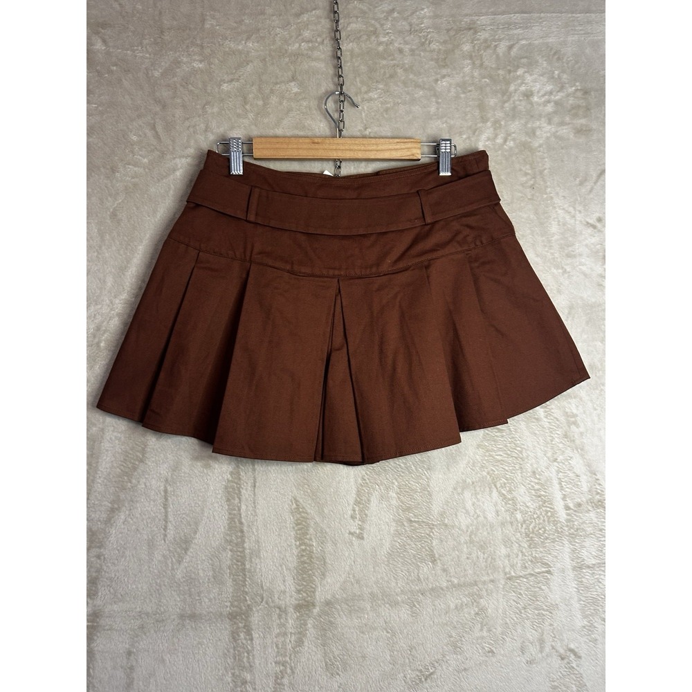 Anthropologie Brown Pleated Belted Mini Skort Size 8 Chocolate Twill NEW - Picture 7 of 11